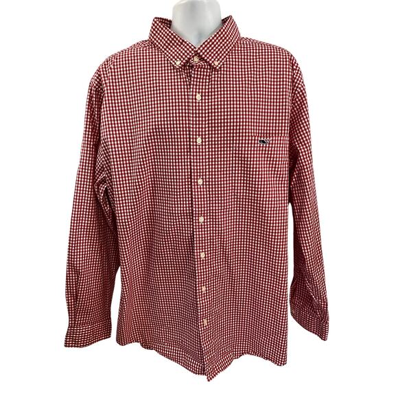 Vineyard Vines Classic Fit Button-Down Shirt Red White Checkered Size 2XLT - Picture 1 of 7